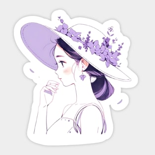 Minimalist line art pretty girl in purple Sticker